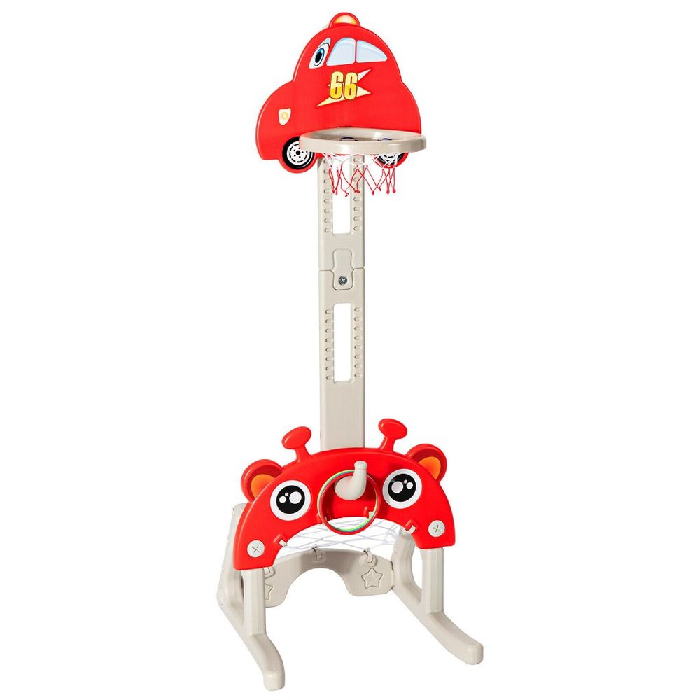 3-in-1 Basketball Hoop for Kids Adjustable Height Playset w Balls Red